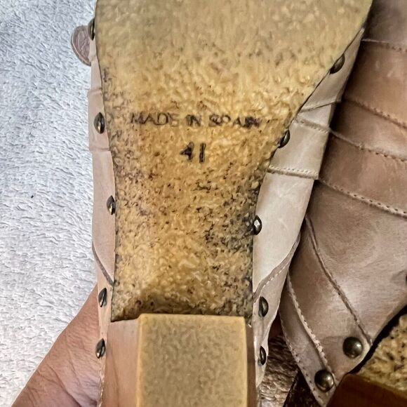 Dune Womens Beige Leather Mules Clogs Heels 41 Cone Heel Buckle Slip On - Picture 12 of 16